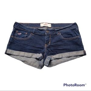 Hollister Jean Shorty Shorts Size 7/28 Dark Wash Roll Cuff Stretch Denim